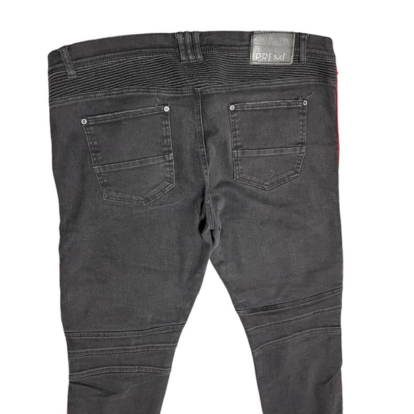 Preme Men’s Black 42x34 Devotion Moto Distressed Skinny Jean Red White Stripes - Picture 5 of 13